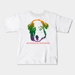 The australian shepherd head is Violet, Green, Orange Kids T-Shirt